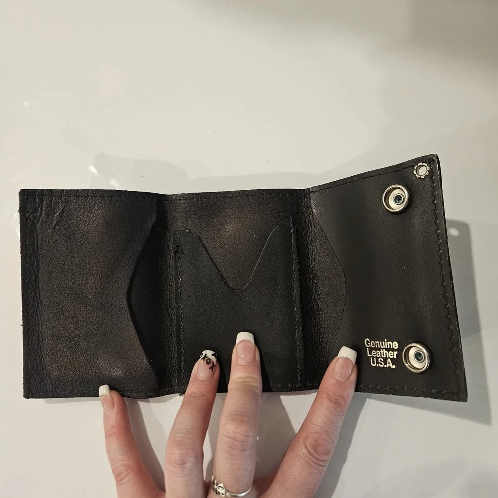Y2k Weed Leaf Genuine Leather U.S.A. Wallet Tri Fold With Ring